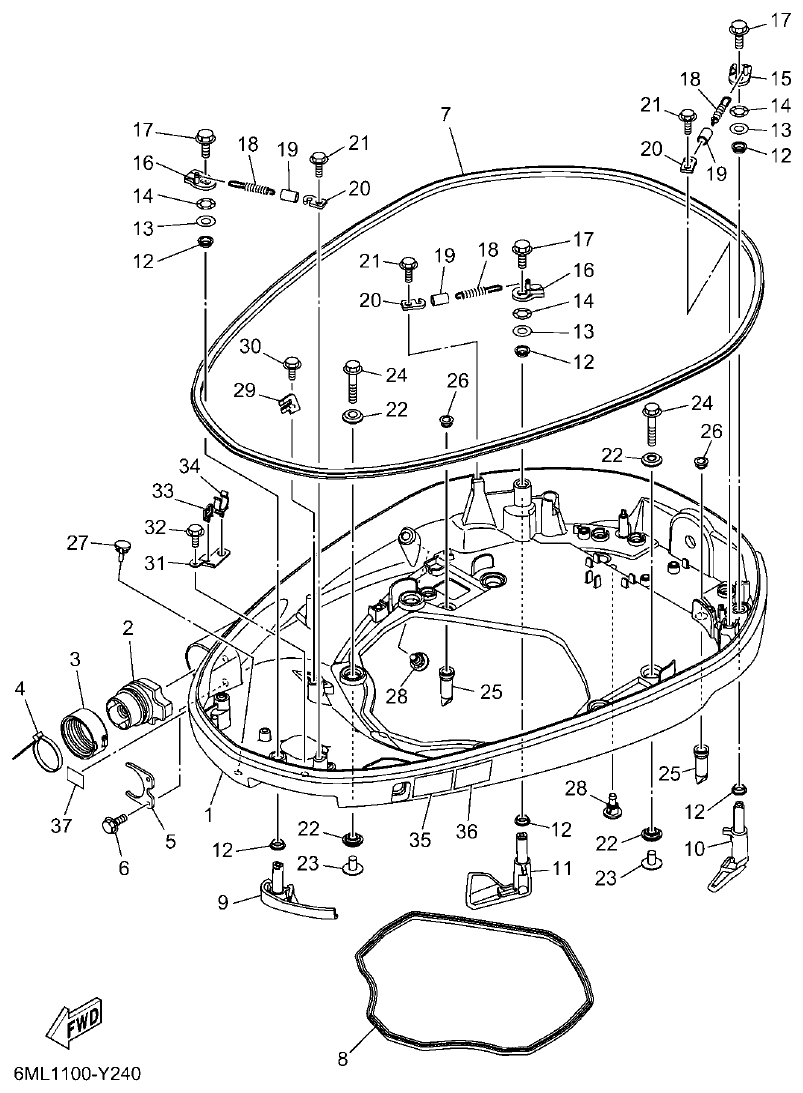 Yamaha F350BST, FL350BST BOTTOM COWLING 1 parts diagram